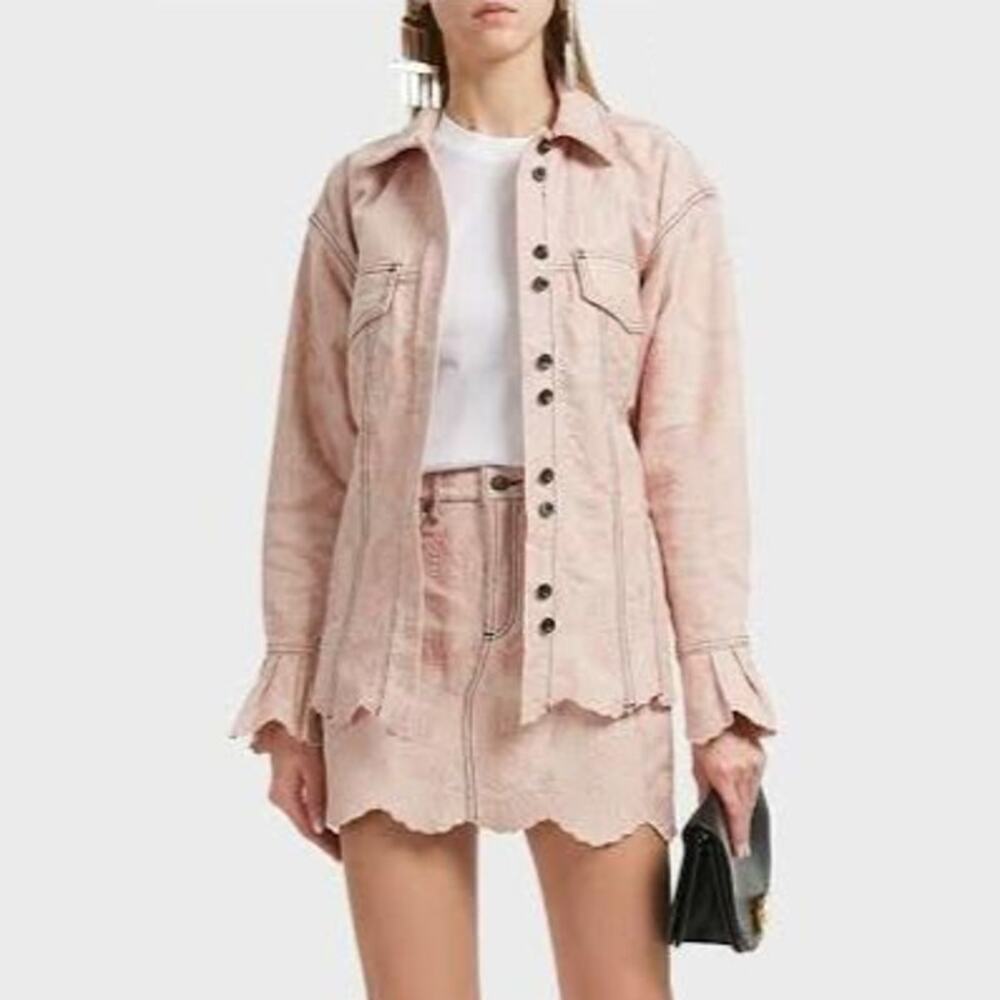 Aje Epacris Embroidered Denim Jacket Pink Size 12 NWOT